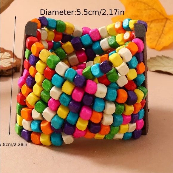 🎄3 for $23🎄 Beige & Brown Bohemian Wooden Bead Bracelet - Picture 2 of 2